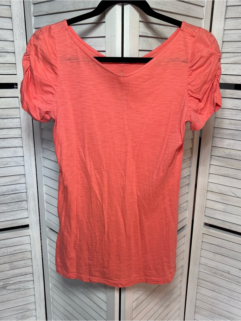 Lilly Pulitzer Pima Cotton Ruched Sleeve Tee Medium Coral